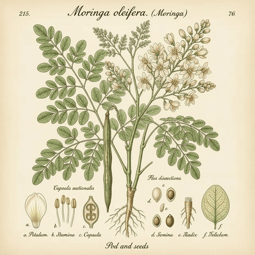 Moringa Leaf — Moringa oleifera botanical illustration